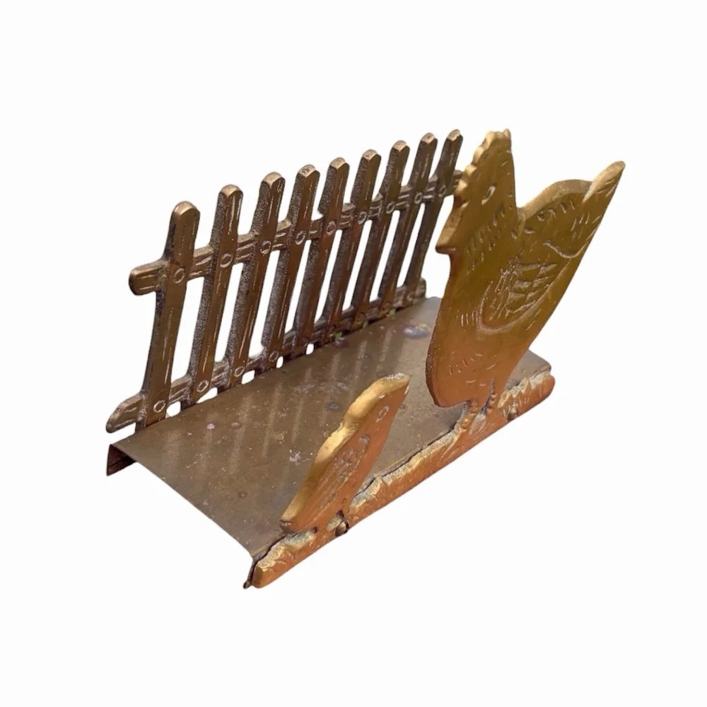 Vintage Brass Chicken Hen And Chick Napkin/Letter Mail Holder